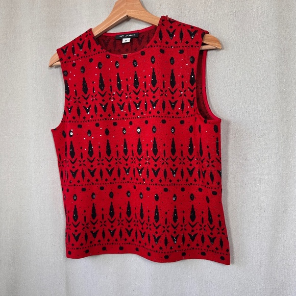 St. John S Red Sleeveless Top w/ Sequins | Size M - Picture 1 of 8